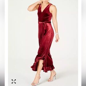 BETSEY JOHNSON TWO TONE DARK RED BURGUNDY VELVET JUMPSUIT RUFFLE LEGS SIZE 6 NWT